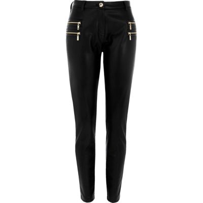 Black zip detail super skinny trousers